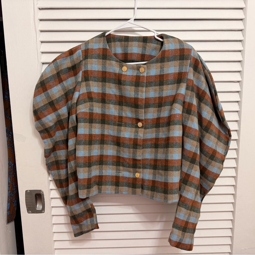 Plaid Puff Sleeve Jacket